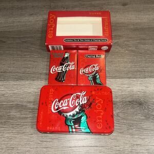 Coca Cola Playing Cards Collector Tin 2 Decks Bicycle Vtg Coke